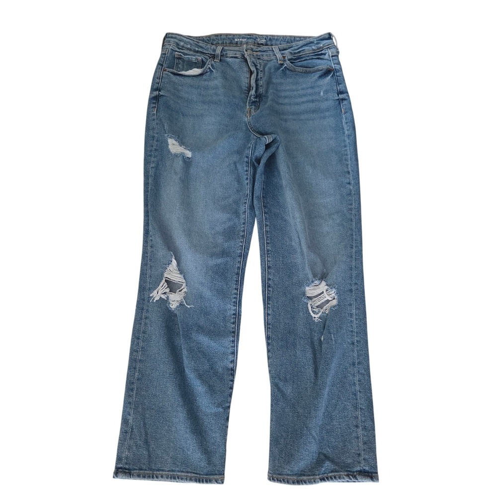 Old Navy OG Loose High Rise Distressed Straight Leg Jeans Medium Wash Size 16